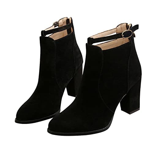Image of Yunyahe Winter Shoes Women's Boots Side Chunky Plus Women's Ankle Size Leather Boots High-Heeled Zipper Fashion Women's Boots with Heel, T13 Black, 5 UK