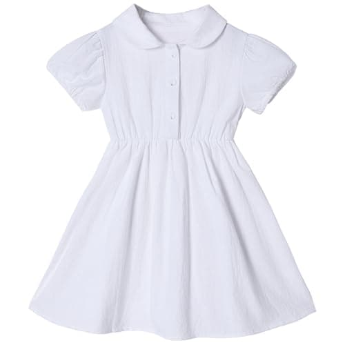 Image of Csbks Toddler Girl Dress with Puff Sleeve Baby Tutu Sundress Casual Outfit Cute Dress for Girls White Size 140