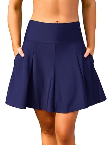 Image of SHEKINI Women's Swim Skirts for Women High Waisted Swimming Skorts with Zipper Pockets Tummy Control Quick Dry Swimsuit Bottoms Swim Skirt for Women, Navy Blue, XXL