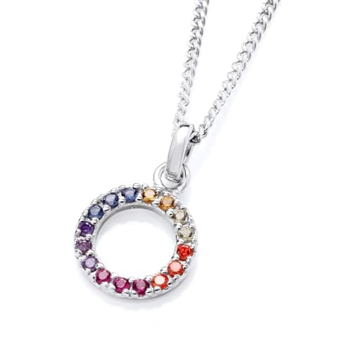 Image of Old English Jewellers 925 Sterling Silver Rainbow CZ Circle of Life Pendant Necklace + 16 18 20 inch Chain (20)