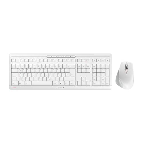 Image of CHERRY STREAM DESKTOP COMFORT, Wireless Keyboard And Mouse Set, German Layout (QWERTZ), 2.4 GHz, Whisper-Quiet Keys, Ergonomic Right-Handed Mouse, White-Grey