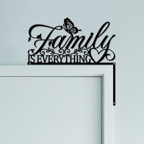 Image of CUTHOLLOW Family is Everything Door Topper Sign Wall Art Decor, 25x25cm Metal Unique Hanging Above Door Frame Corner Accent for Home Living Room Front Door Hallway Bedroom Bathroom Entryway