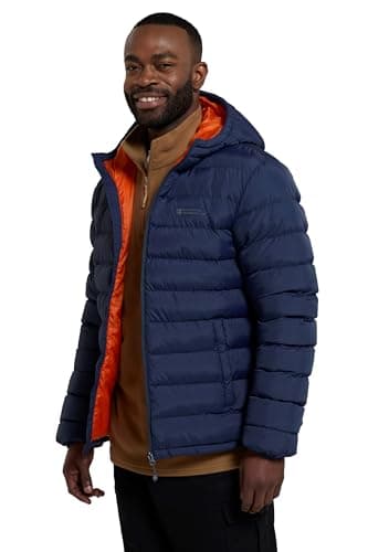 Image of Mountain Warehouse Season Mens Padded Jacket - Water Resistant Puffer Coat, Lightweight, Lab Tested to -30C, Microfibre Filler - Spring Summer, Travelling, Walking Navy L
