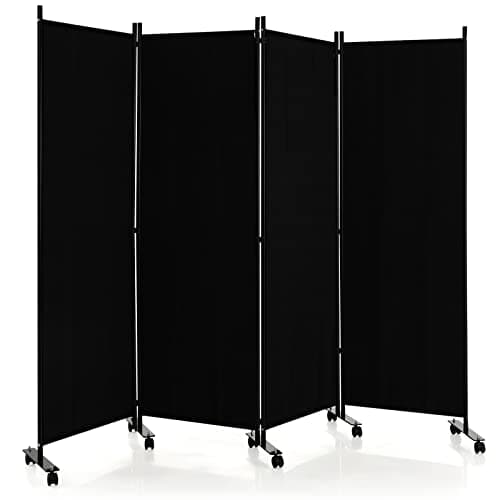Image of Multigot 1/3/4/6 Panel Room Divider, Folding Wall Privacy Screen Protector, Movable Partition Privacy Separator for Living Room Bedroom Office (Black, 4 Panels: 224 x 30 x 172cm)