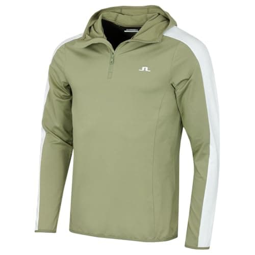Image of J.Lindeberg Mens Quarter Zip Hood Midlayer Hoody - Oil Green - M