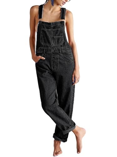 Image of YILEEGOO Denim Jumpsuits for Women Straight Leg Stretch Jeans Dungarees Bib Overalls Regular Fit with Adjustable Straps (Balck, L)