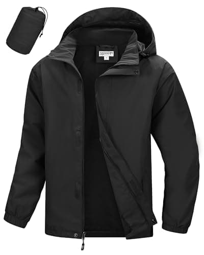 Image of 33,000ft Men's Outdoor Waterproof Jackets Lightweight Breathable Raincoat Hooded Windbreaker Rain Jacket for Hiking Cycling Safari Black 3XL