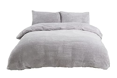 Image of Sleepdown Teddy Fleece Duvet Cover Quilt Bedding Set with Pillow Case Thermal Warm Cosy Super Soft - Single - Grey