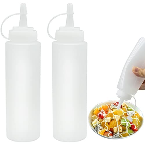 Image of 8oz Food Grade Reusable Plastic Squeeze Condiment Bottles with Cap for Sauce Bottle Seasoning Dispensers (2pcs)