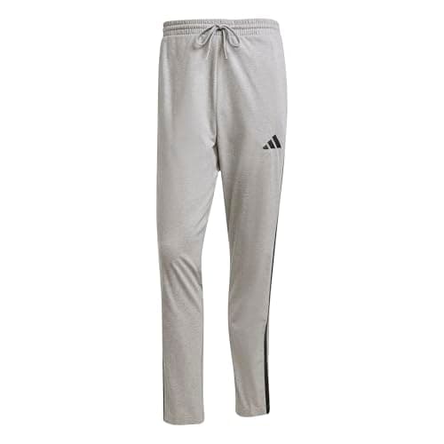 Image of adidas Men's Essential Three Stripes Single Jersey Pant, Medium Grey Heather/Black, M
