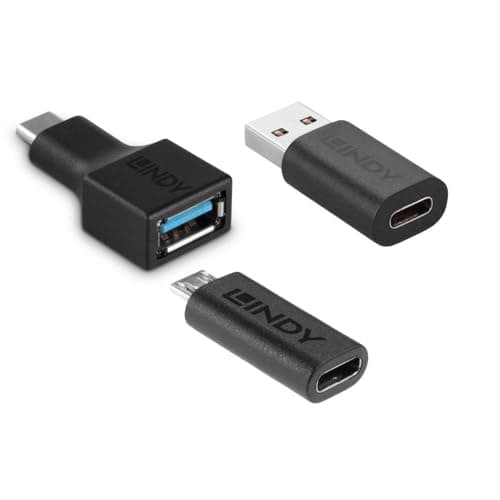 Image of Lindy USB C Adapter (x3) Multipack, USB A to C, USB C to Micro B, USB C to A