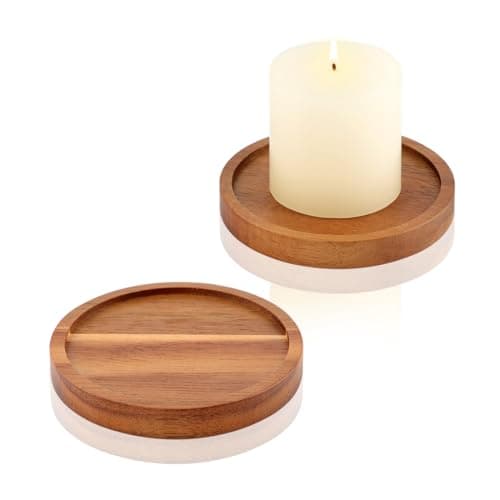 Image of HALE OTEIR Set of 2 Rustic Wooden Pillar Candle Holders – Farmhouse Tea Light Stands for 3 Inch Candles, Wedding & Christmas Table Centerpiece, Small Coffee or Dining Room Decor