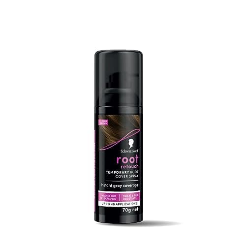 Image of Schwarzkopf Root Retouch, Vegan, Temporary Dye Instant Brunette Hair Root Concealer, Grey Coverage, 40 Applications, 1 Wash, Dark Brown, 120ml,