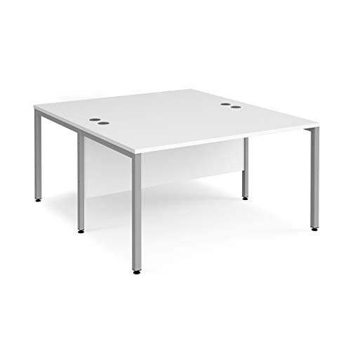 Image of Mr Office Maestro 25 back to back straight desks 1600mm deep - silver bench leg frame, 1400, White