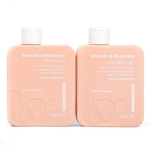 Image of Keratin Revolution Smooth & Moisture Shampoo and Conditioner 300ml Duo - Sulfate Free Hydrating Hair Care Set with Keratin - Anti-Frizz, Strengthening & Shine Boost - for Dry, Damaged or Treated Hair