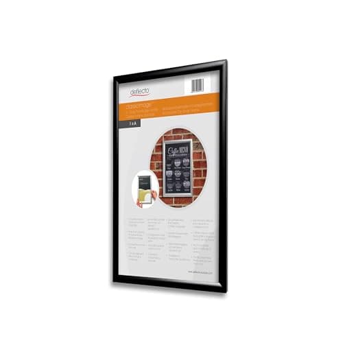 Image of Deflecto A2 Snap Frame - Elegant Black Aluminium Clip Frame for Wall Display - Certificate and Poster Holder with Convenient Front Opening Clips - Stylish Photo Hanger for Home and Office