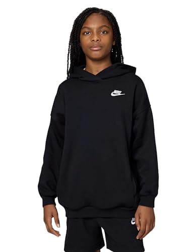 Image of Nike Sportswear Club Fleece Big Kids' Oversized Pullover Hoodie (FZ5579-010, Black/White) Size Small