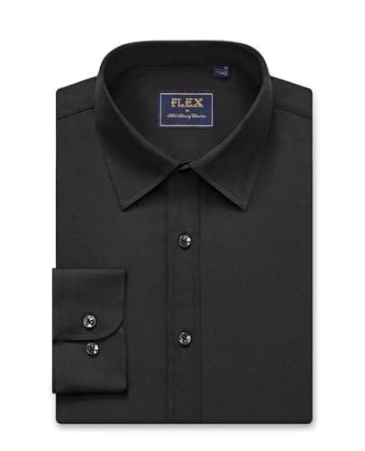 Image of siliteelon Mens Shirts Long Sleeve Black Shirts Regular Fit Formal Dress Shirt for Men Cotton Work Stretch Adult Men's Business Shirt M