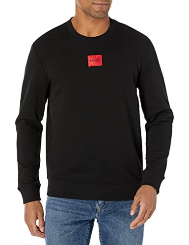 Image of HUGO Men's Regular Fit Square Logo Jersey Sweatshirt Pullover Sweater, Black, XL