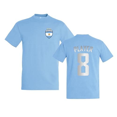 Image of Personalised Argentina Football T-Shirt Mens Womens Kids Argentinian Flag Supporter Custom Name Number Argentino Fan Tee Match Day Tournament Gift Sky Blue M Style 1