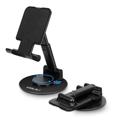 Image of YXLILI Foldable Phone Stand Adjustable Angle Height Cell Phone Holder for Desk 360° Rotating Cellphone Stand for Office Compatible with iPhone15/14/13/12/11 Pro (4-9.7in)-Black