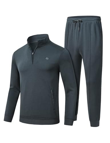 Image of MoFiz Men's Track Suit Set 1/4 Zip Long Sleeve Jogging Top Bottom Fashion Casual Tracksuit Outfits Drawstring Elastic Waist with Pockets Dark Grey Size UK XL