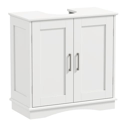 Image of COSTWAY Under Sink Bathroom Cabinet, Freestanding Bathroom Floor Cabinet with Double Doors and Adjustable Shelf, Wooden Under Basin Storage Cupboard Unit Sink Organizer Furniture, 60x30x60cm (White)