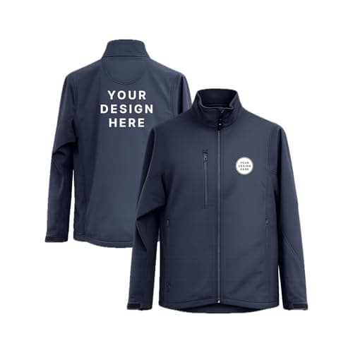 Image of Step Ahead Custom Logo & Text Soft Shell Jacket, Personalised Workwear Coat, Waterproof Windproof Lightweight Jacket for Men Women UK (UK, Alpha, L, Regular, Regular, NAVY BLUE)