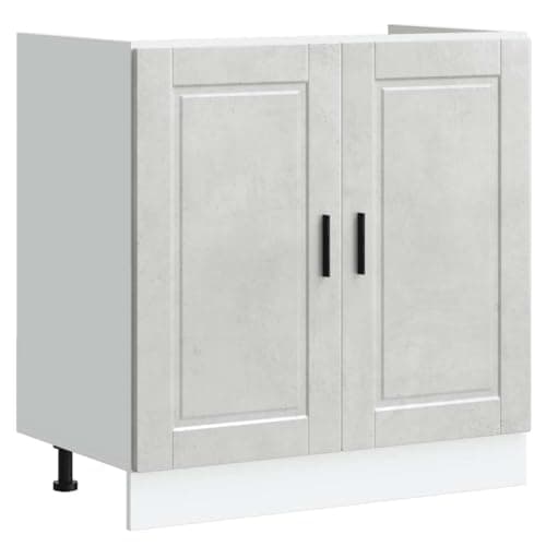 Image of vidaXL porto concrete grey sink base cabinet 80x46x81.5 cm engineered wood storage for kitchen with adjustable feet - modern style