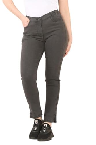 Image of MYT Womens Side Elastic Waist Jeans Ladies Straight Leg Regular Fit Denim Pants Waist Size Charcoal Grey 20 Long