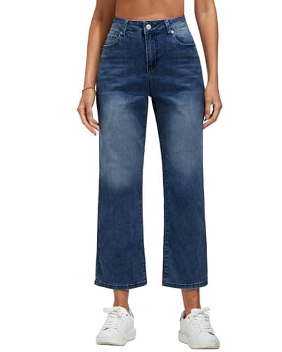 Image of Vetinee Cropped Jeans for Women UK Womens Straight Leg Jeans Nightfall Blue Size XX-Large Fits UK Size 24 to UK Size 26