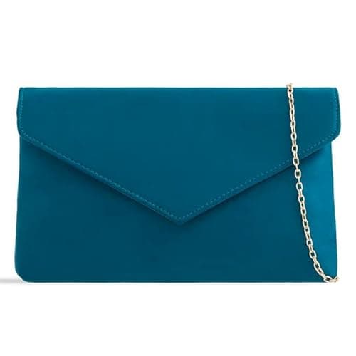 Image of Faux Suede Envelope Style Cross Body Bridal Prom Wedding Evening Clutch Party Purse Hand Bag (Teal)