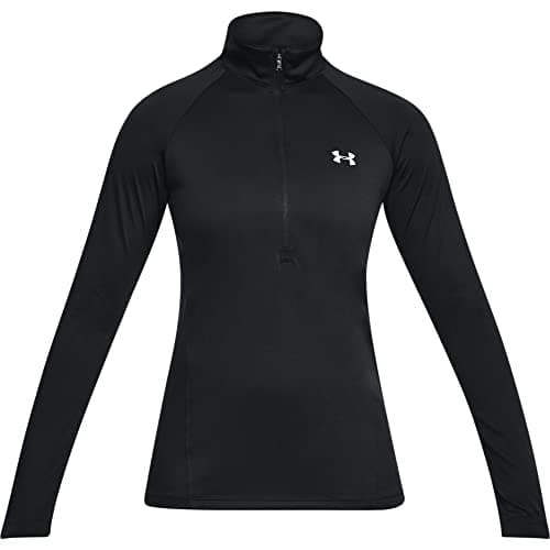Image of Under Armour Tech 1/2 Zip - Solid, Lightweight Sports Top, Long-Sleeved Top for Sports Women, Black (Black/Black/Metallic Silver (001)), M