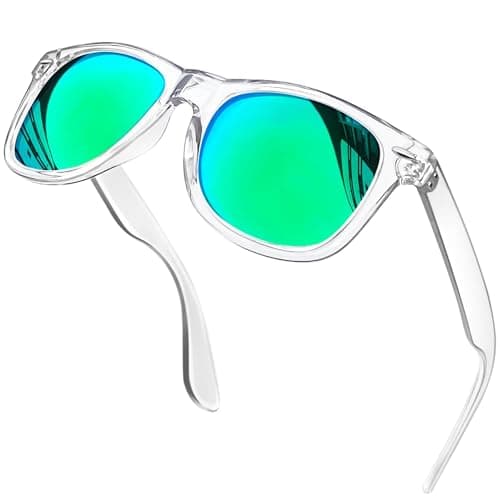 Image of KANASTAL Transparent Green Sunglasses Mens Polarised Womens Mirrored Tinted Square Vintage Retro Coloured Outdoor Summer Casual UV400 Protection - Clear Frame Green Lens