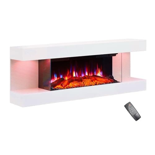 Image of FLAMEKO Atacama 44"/112cm Wall Mounted Electric Fireplace All-in-One with Downlights and Remote 1.8kW Heater in White