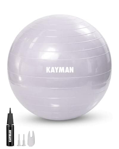Image of KAYMAN Exercise Ball - Anti-Burst System, Non-Slip Rings, Durable Material, Easy to Inflate, Perfect for Yoga, Pilates, Fitness, Balance Training, Gym, and Home Workouts (Lavender Mist, 65cm)