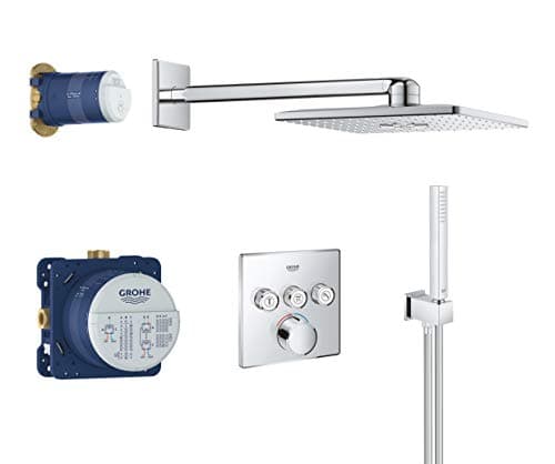 Image of GROHE SmartControl - Concealed 3 way Mixer Valve Push Button Shower Set (SmartActive Cube 31cm Head Shower 2 Spray, Hand Shower 1 Spray, Shower Hose 1.5m, Turn for Volume Adjustment), Chrome, 34712000