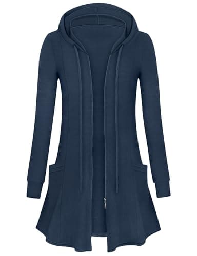 Image of Flikity Hooded Cardigan Women, Ladies Longline Zip up Hoodies Lightweight Cardigan Women's Long Sleeve Zipper Hoodies Jackets for Women UK Fashion Womens Tops XXL Dark Blue