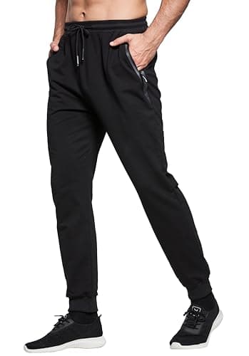 Image of HCSS Mens Joggers Tracksuit Bottoms Men for Running Sports Lounge Slim Fit Cotton with Zip Pockets Elasticated Waist (Black L)
