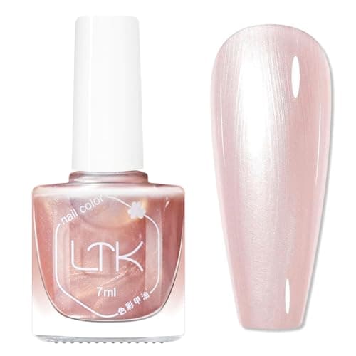 Image of Pink Pearl Nail Varnish - Shimmer Mermaid Nail Varnish - Pearlescent Champagne Nail Polish Quick Dry - Iridescent Pink Pearl Nail Polish,Shell Swirl Thread Effect Nail Art Varnish for All Seasons