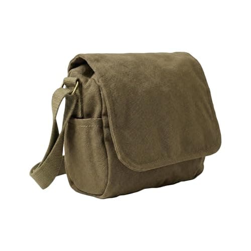 Image of Canvas Shoulder Bag Small Crossbody Messenger Vintage Army Style Lightweight Utility Webbing Tool Haversack - Olive