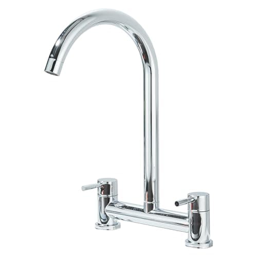 Image of Kitchen Sink Mixer Taps 2 Hole Kitchen Faucet 360° Swivel Spout Dual Lever Sink Mixer Tap Deck Mounted Kitchen Taps Cold and Hot Mixer Tap Sink Tap 1/4 Turn with UK Standard Fittings Chrome