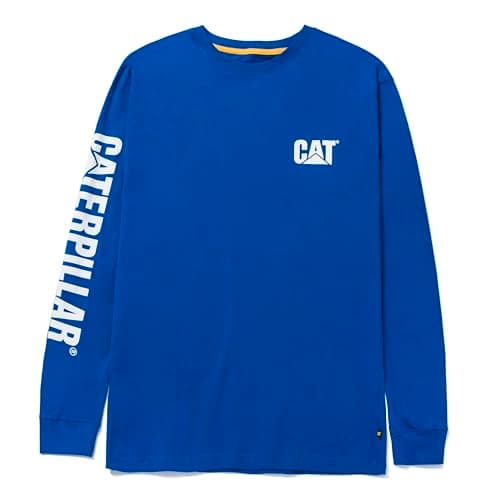 Image of Caterpillar Trademark Banner Long Sleeve Tee Shirts for Men with Center Back Neck Wire Management Loop and Cat Workwear Logo, Memphis Blue, XL
