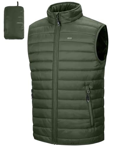 Image of 33,000ft Men's Lightweight Gilet, Packable Quilted Puffer Padded Vest Outerwear, Body Warmer Windproof Sleeveless Jacket for Golf Running Hiking Horse Riding Army Green L