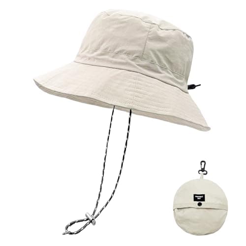 Image of lifwimner Sun Hat for Women Men Foldable Waterproof Bucket Rain Hat with Chin Strap Quick Dry Boonie Fishing Hiking Camping Cap(Beige)
