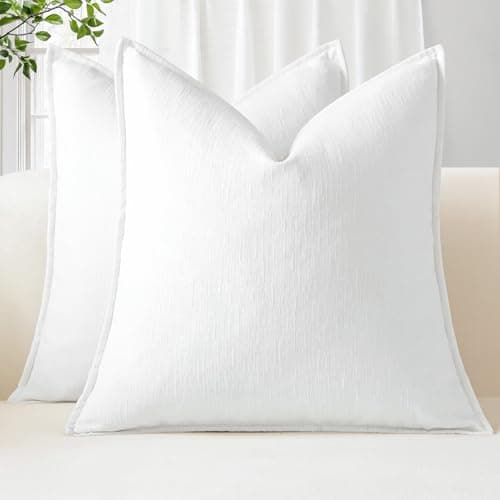 Image of Sungeek Set of 2 Soft Chenille Cushion Covers 50x50cm Square Decorative Throw Pillow Covers with Stitched Edge Solid Dyed Pillow Cases Covers for Home Decor Couch Sofa Bed Living Room, White