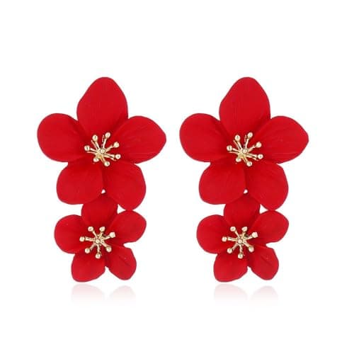 Image of FDEETY Boho Double Daisy Dangle Earrings for Women - Wedding and Anniversary Flowers Drop Jewelry