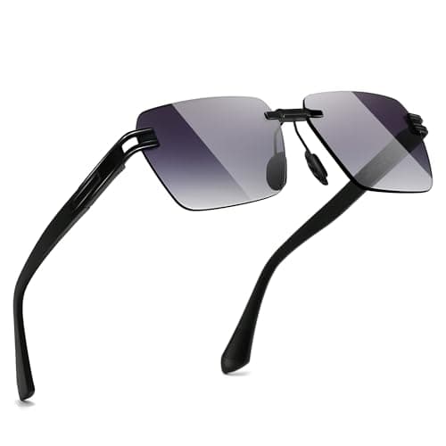 Image of SUNGAIT Rectangle Rimless Square Frameless Sunglasses for Men Women Vintage UV Protection (Black Frame/Grey Gradient Lens)