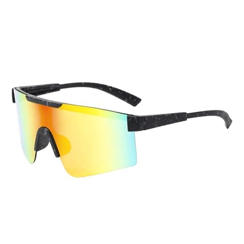 Image of LJCZKA Kids Sports Sunglasses Boys Girls Rimless Cycling Glasses One Piece for Running Driving Hiking with UV400 Protection (Black Red(Mirrored))