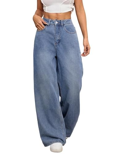 Image of OYICAI Womens Baggy Jeans Wide Leg Denim Pants Y2k 90s Vintage Hip Hop Loose Long Trousers Streetwear Retro Casual 2000s Oversized Skater,D20 Blue,M